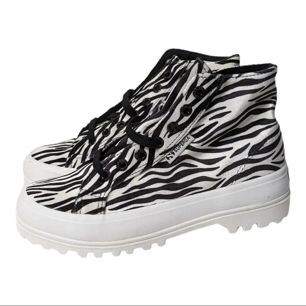 NWT SUPERGA White & Black Zebra Hi-Top Platform Sneakers